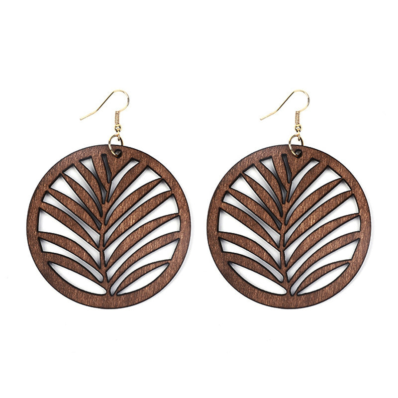 Simple Hollow Out Geometric Wooden Earrings