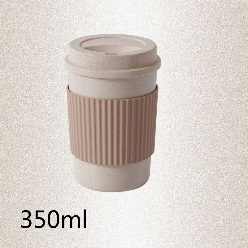 Reusable Wheat Straw with Lid Home Outdoor Water Bottle Travel Insulated Cup