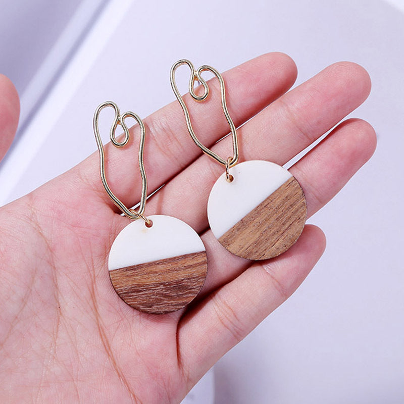 Geometric Round Wooden Earrings