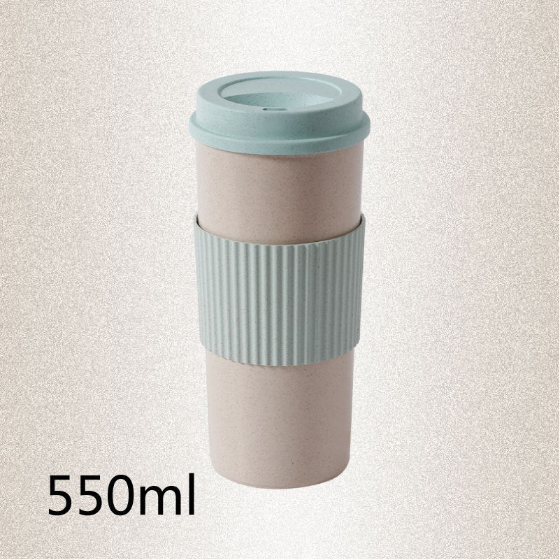 Reusable Wheat Straw with Lid Home Outdoor Water Bottle Travel Insulated Cup