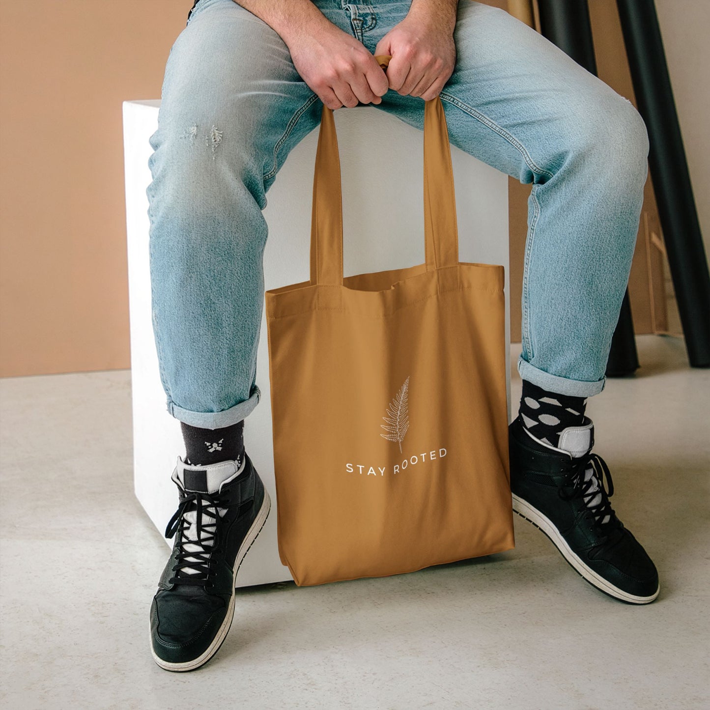 Stay Rooted Tote Bag — Minimal Fern Design Cotton Grocery & Market Bag