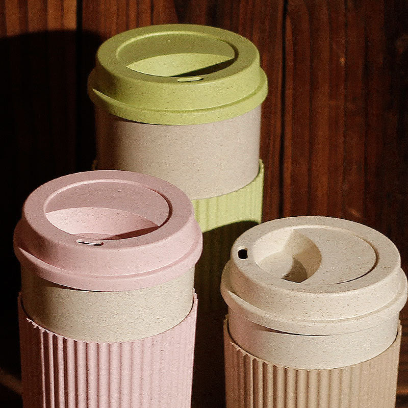 Reusable Wheat Straw with Lid Home Outdoor Water Bottle Travel Insulated Cup
