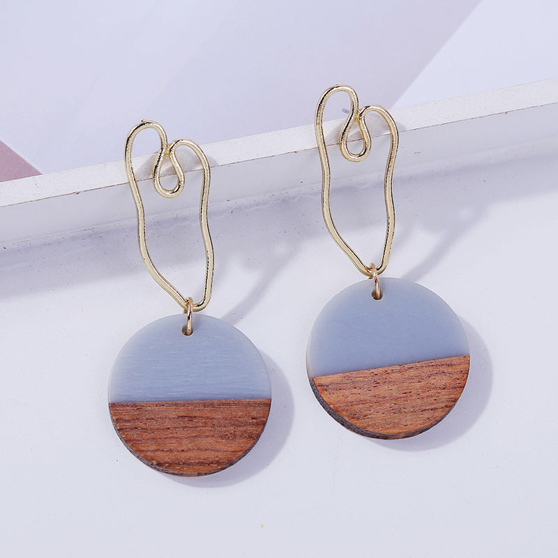 Geometric Round Wooden Earrings