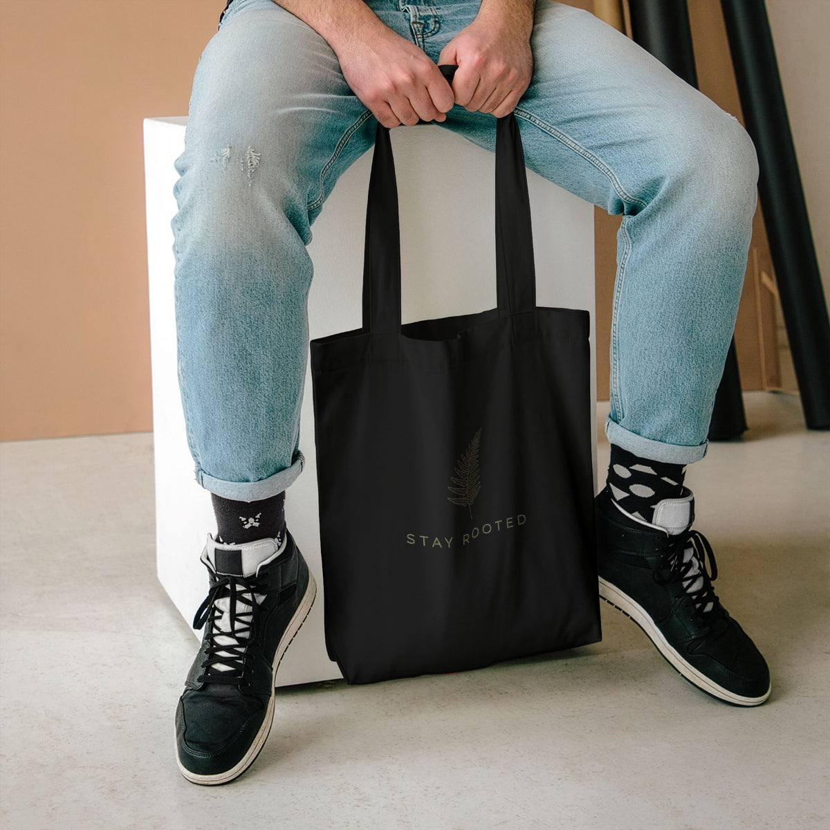 Stay Rooted Tote Bag — Minimal Fern Design Cotton Grocery & Market Bag