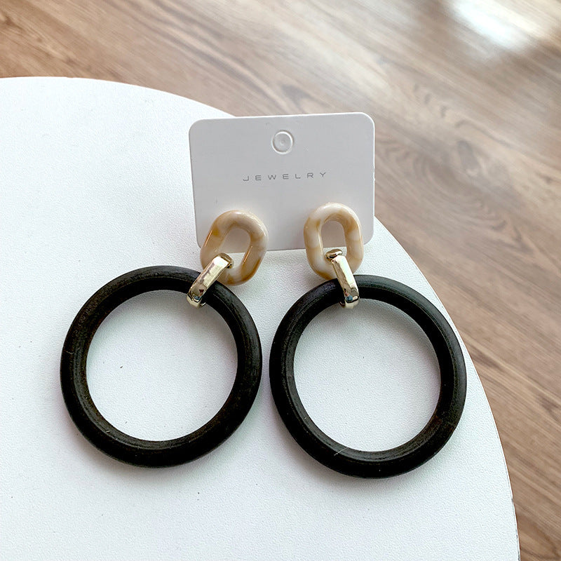Round Exaggerated Retro Wooden Earrings