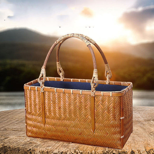Portable Bamboo Basket Bag