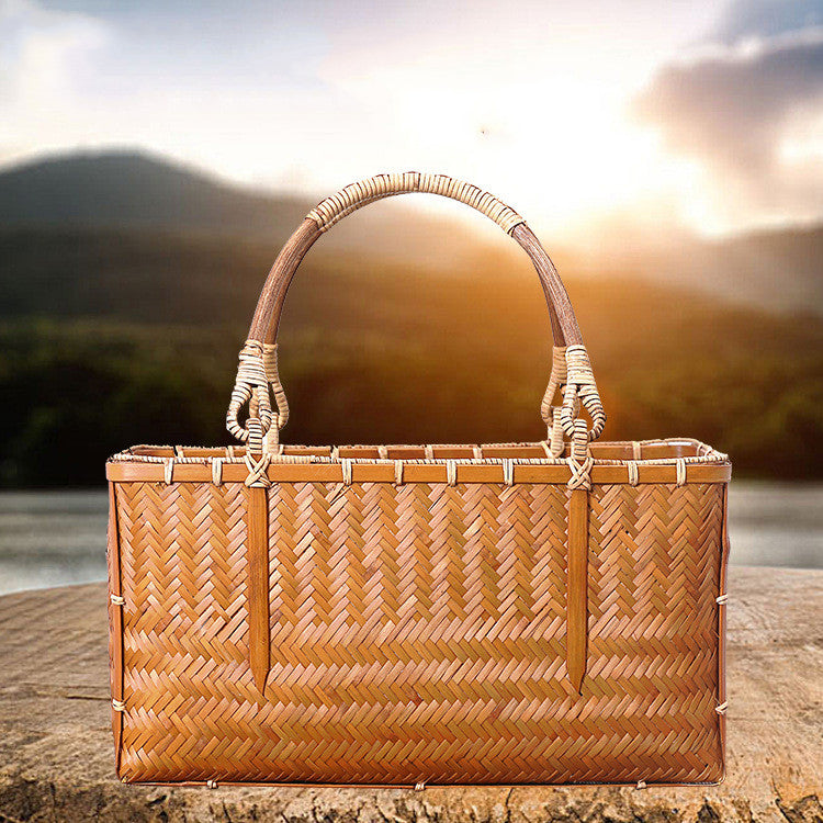 Portable Bamboo Basket Bag