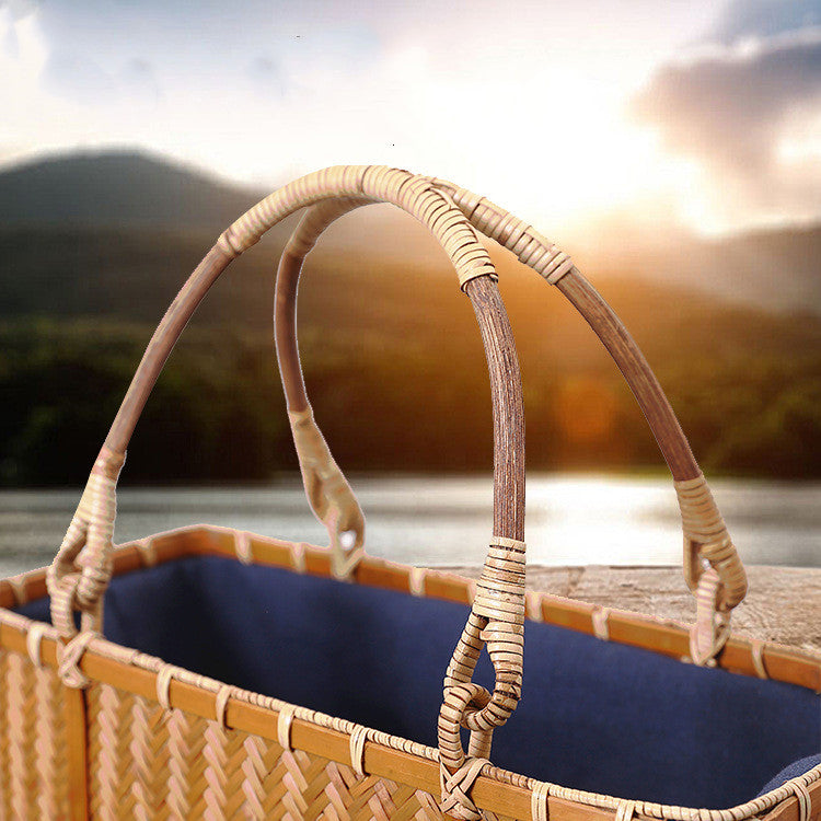 Portable Bamboo Basket Bag