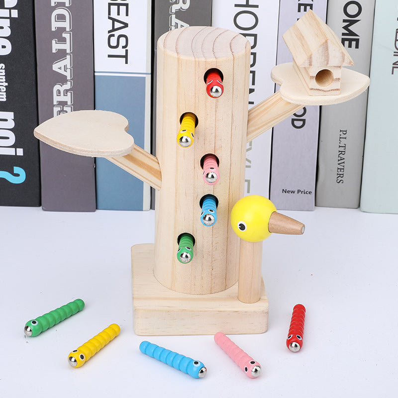 Wooden Magnetic Bird Catching Insect Game
