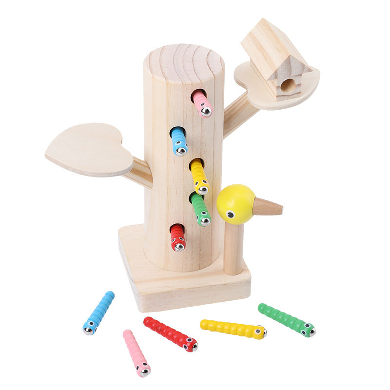 Wooden Magnetic Bird Catching Insect Game