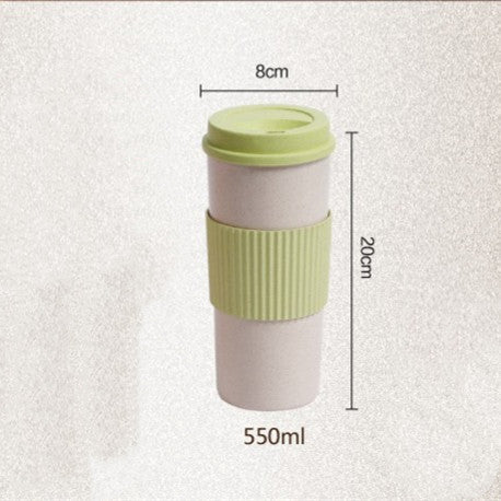 Reusable Wheat Straw with Lid Home Outdoor Water Bottle Travel Insulated Cup