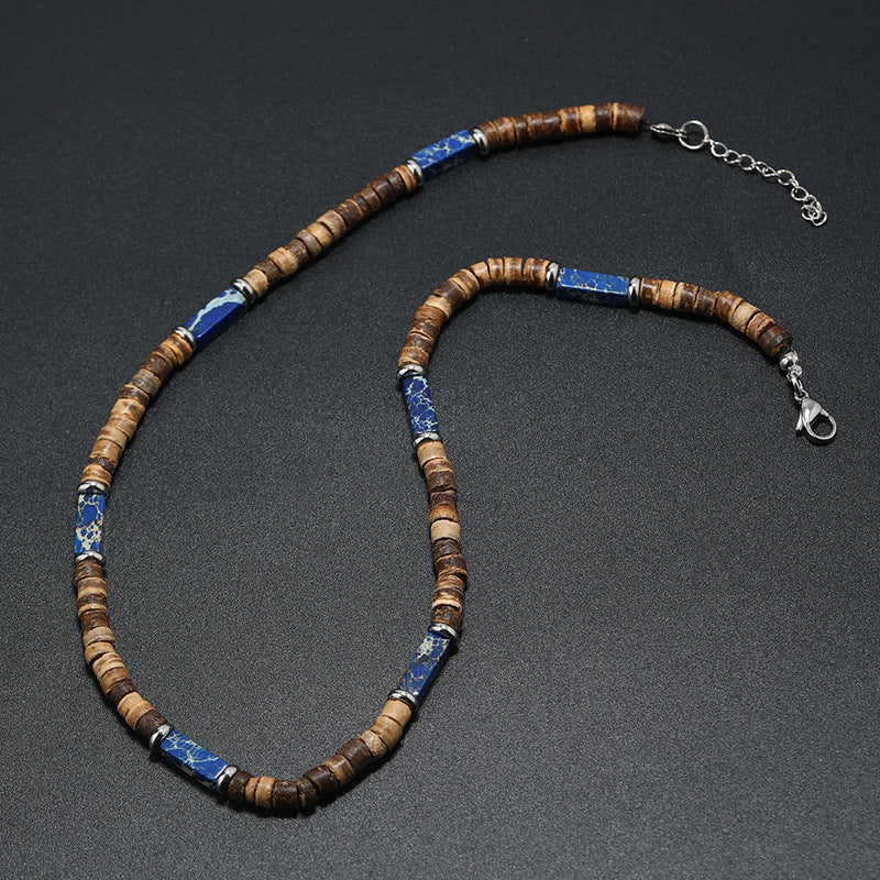 Vintage Bohemian Ethnic Style Coconut Shell Wooden Bead Natural Stone Necklace
