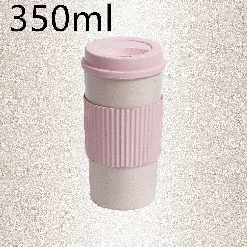 Reusable Wheat Straw with Lid Home Outdoor Water Bottle Travel Insulated Cup