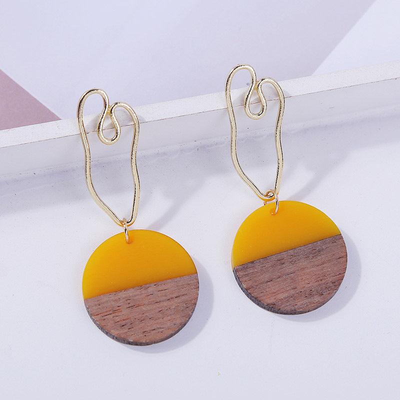 Geometric Round Wooden Earrings