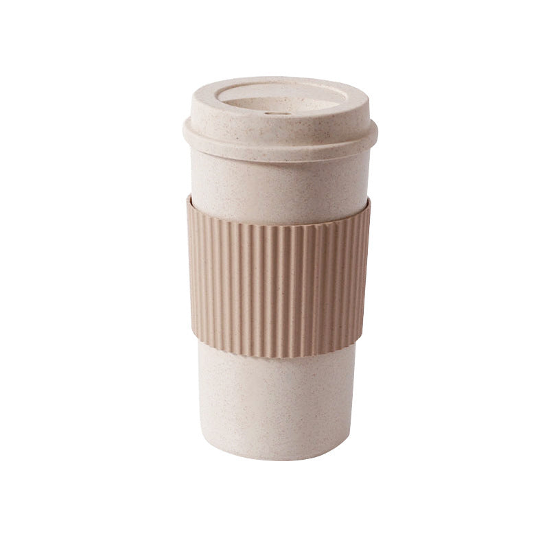 Reusable Wheat Straw with Lid Home Outdoor Water Bottle Travel Insulated Cup