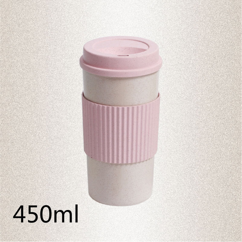 Reusable Wheat Straw with Lid Home Outdoor Water Bottle Travel Insulated Cup