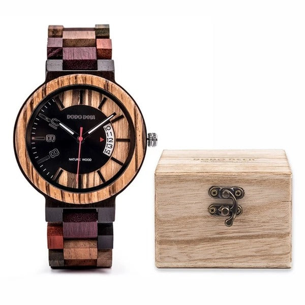 Mineral Strengthened Glass Mirror Wooden watch