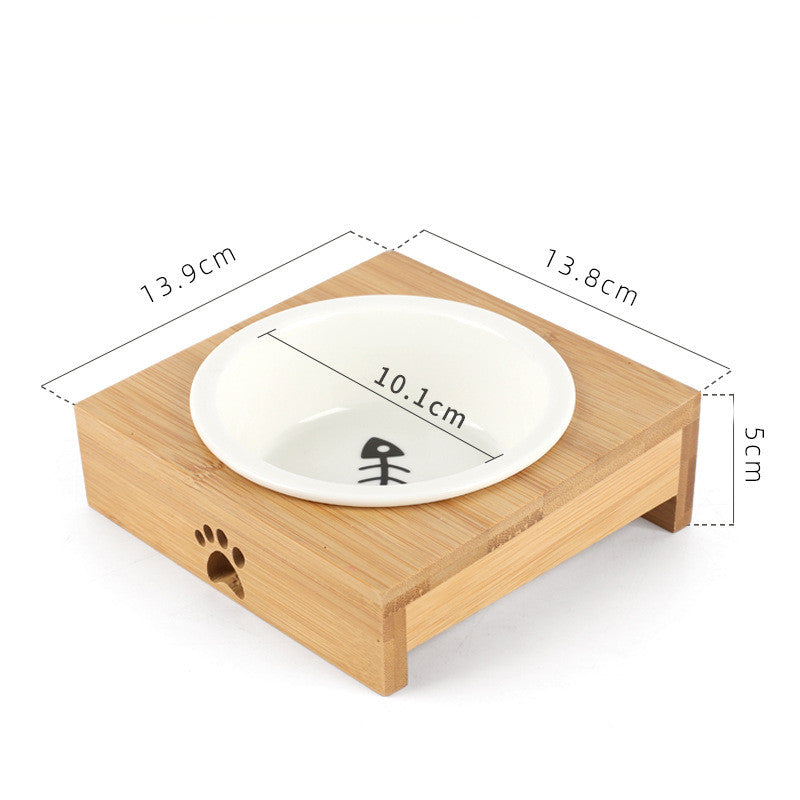 Pet Ceramic Bamboo Frame Double Bowl
