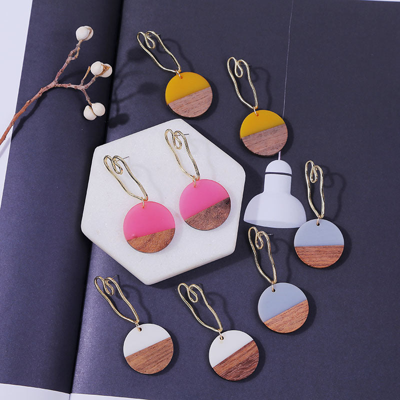 Geometric Round Wooden Earrings