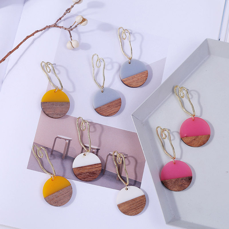 Geometric Round Wooden Earrings