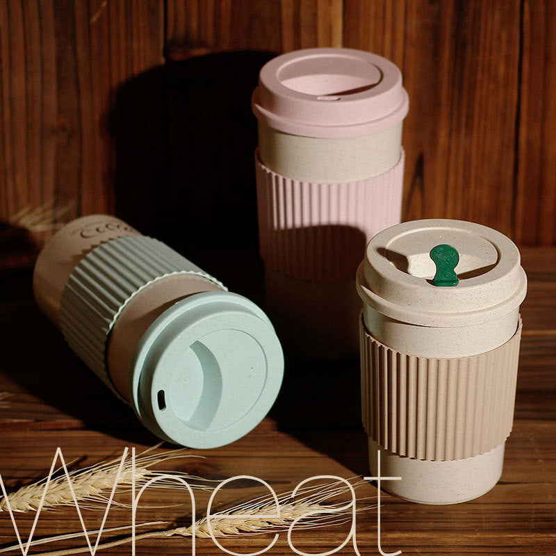 Reusable Wheat Straw with Lid Home Outdoor Water Bottle Travel Insulated Cup