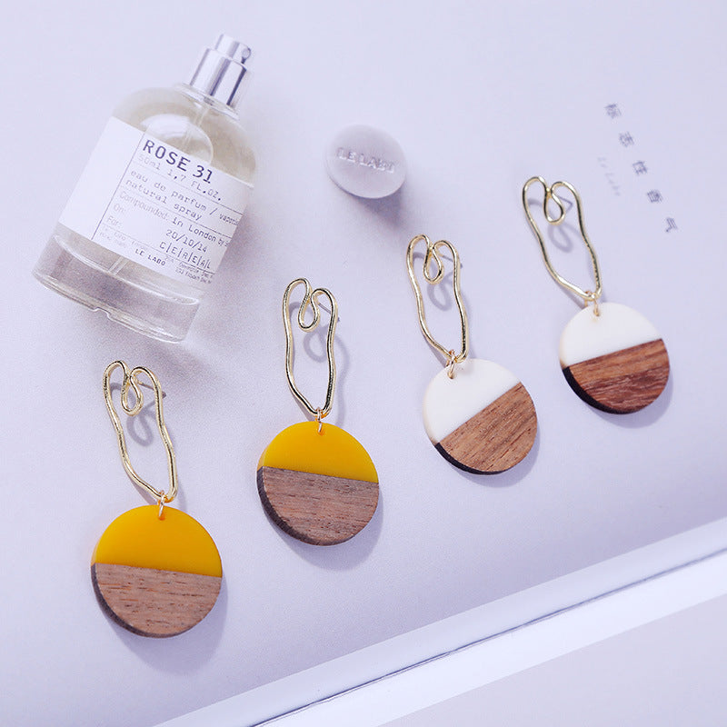 Geometric Round Wooden Earrings