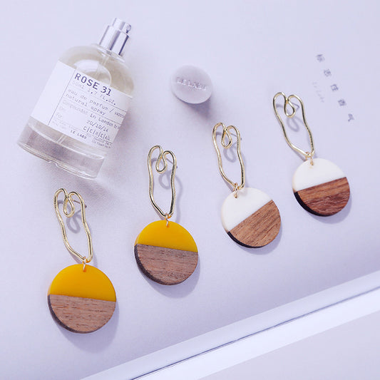 Geometric Round Wooden Earrings