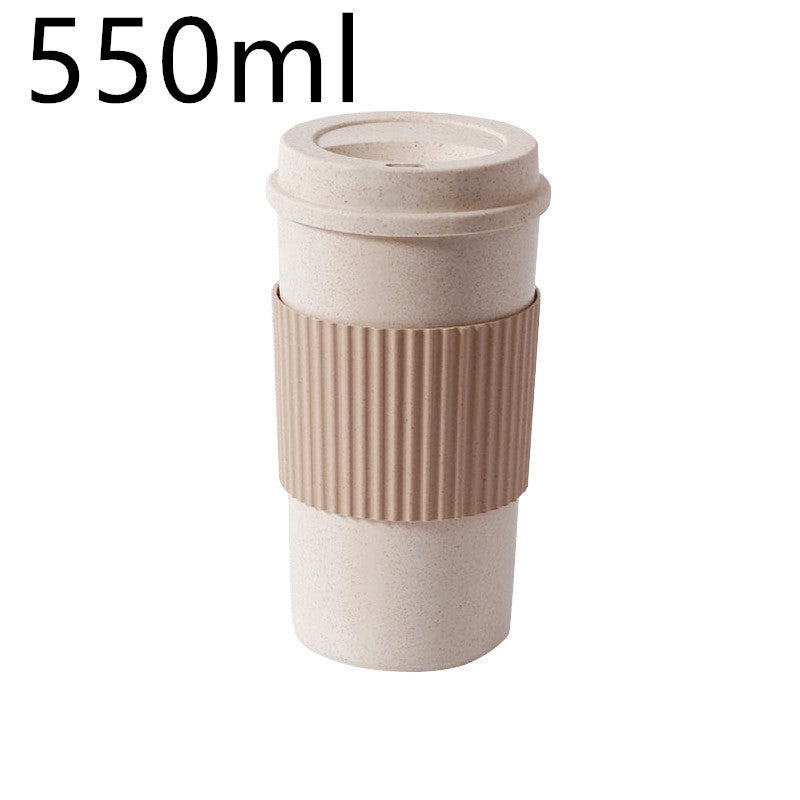 Reusable Wheat Straw with Lid Home Outdoor Water Bottle Travel Insulated Cup