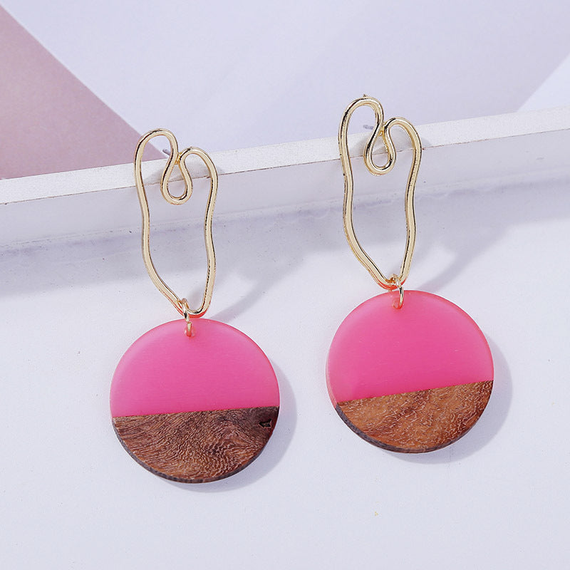 Geometric Round Wooden Earrings