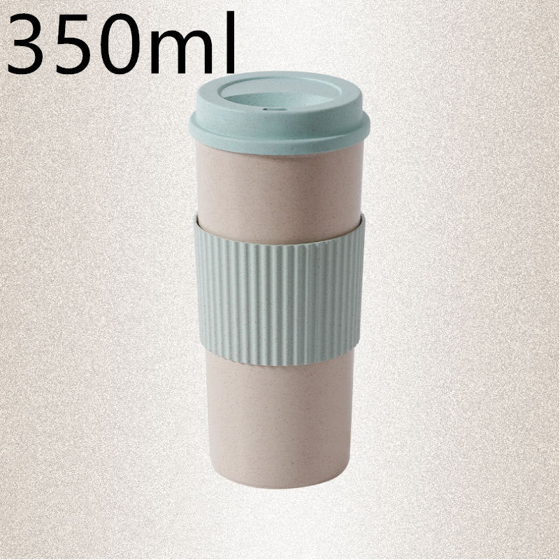 Reusable Wheat Straw with Lid Home Outdoor Water Bottle Travel Insulated Cup