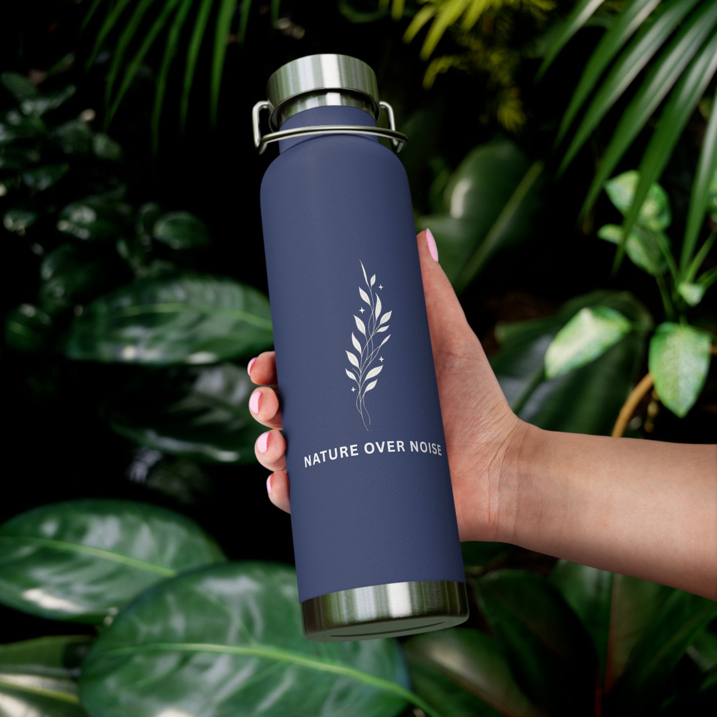 Nature Over Noise 22oz Vacuum Insulated Water Bottle — Stainless Copper-Lined Thermal Bottle