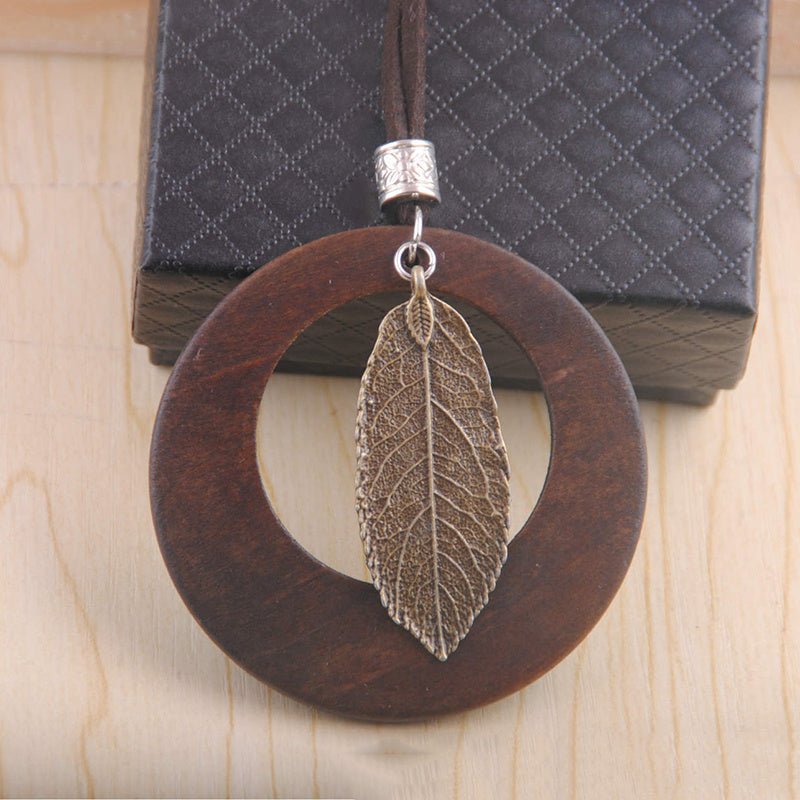 Wooden Jewelry Female Retro Ethnic Style Pendant Sweater Chain Necklace