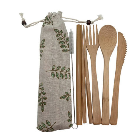 Wooden Travel Cutlery Set With Pouch