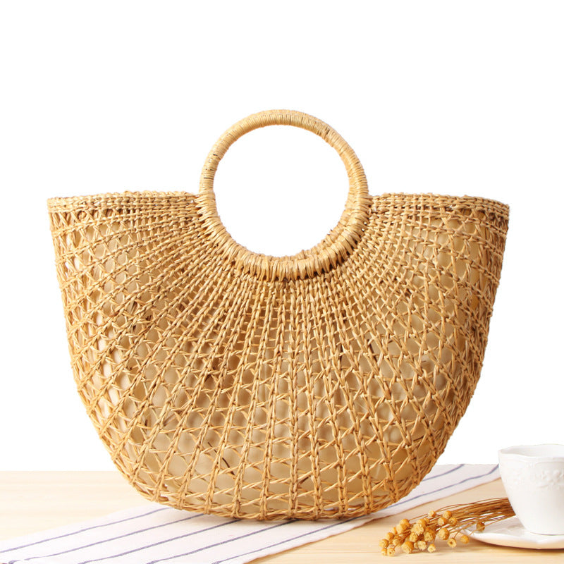 Straw Woven Colorful Tassel Yarn Beach Bag