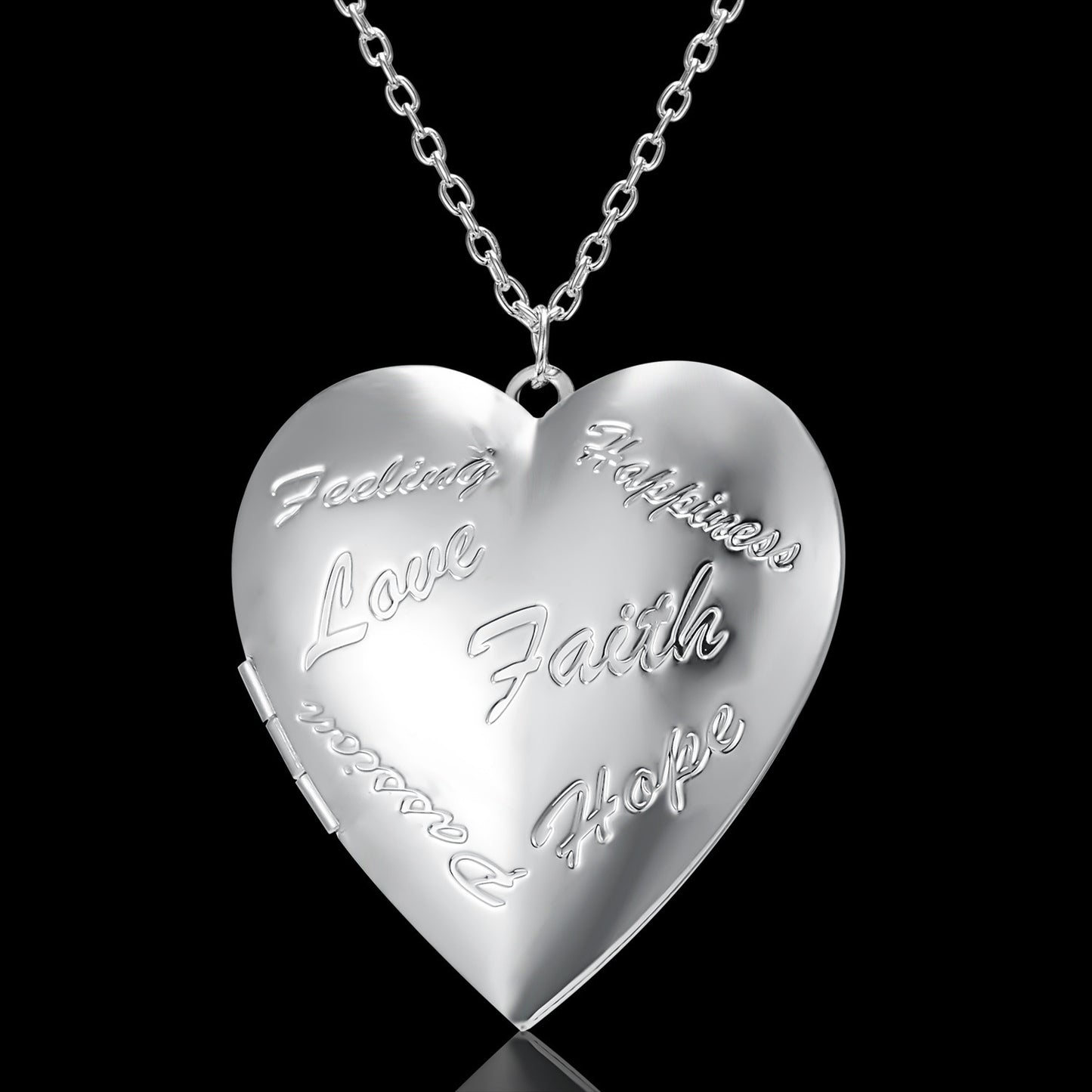 Carved Design Heart-shaped Photo Frame Pendant Necklace