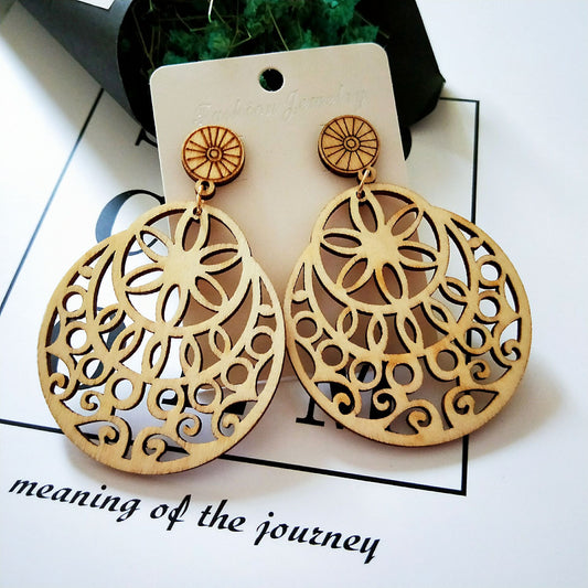 Ethnic Style Wooden Hollow Geometric Earrings