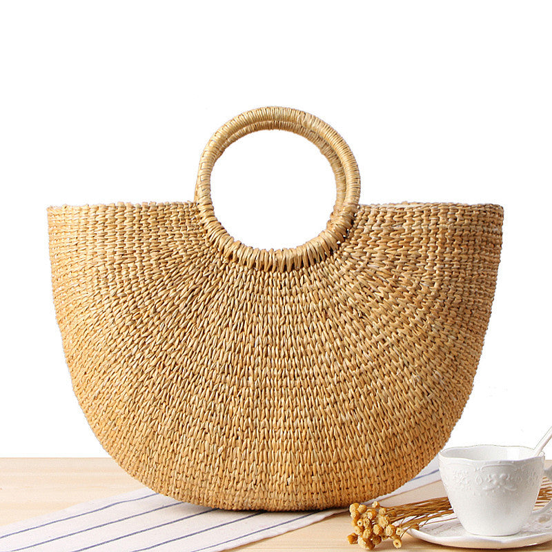 Straw Woven Colorful Tassel Yarn Beach Bag