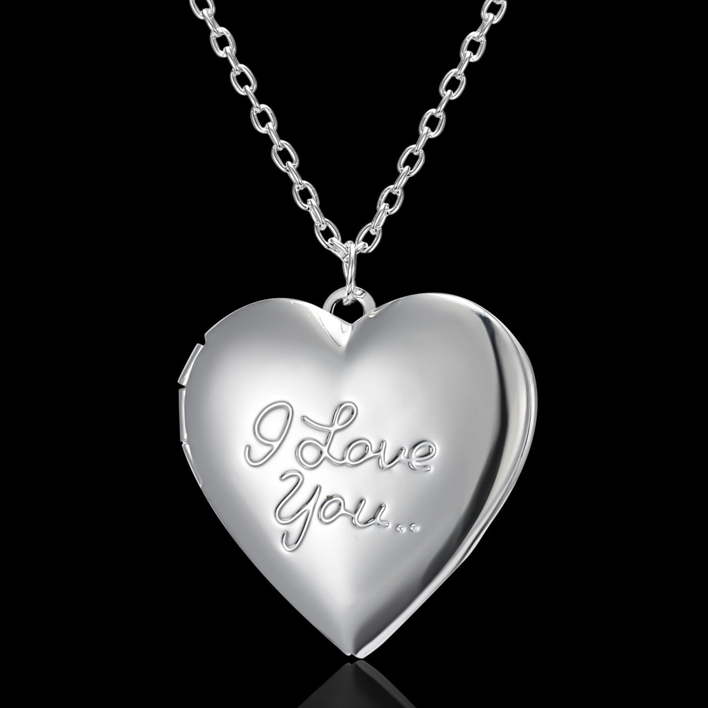 Carved Design Heart-shaped Photo Frame Pendant Necklace
