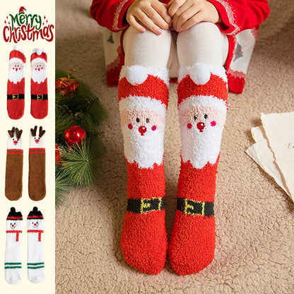 No-shedding Cute Elk Elk Santa Claus Snowman Fleece Socks