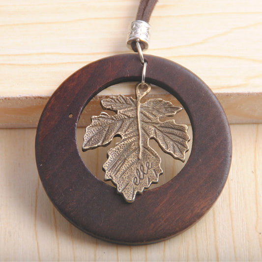 Wooden Jewelry Female Retro Ethnic Style Pendant Sweater Chain Necklace
