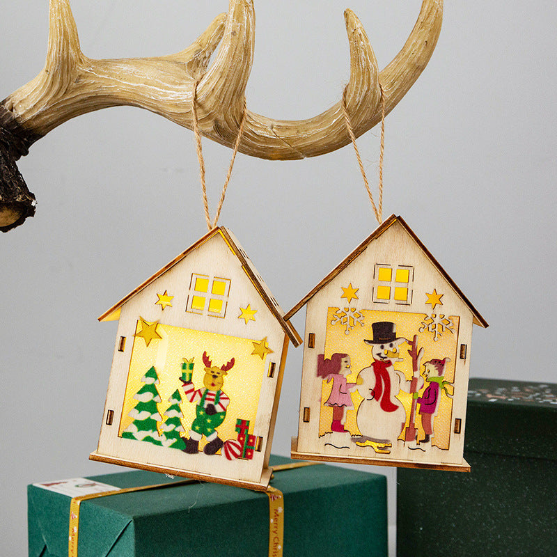 Christmas Decorations Wooden House Luminous Colored Cabin