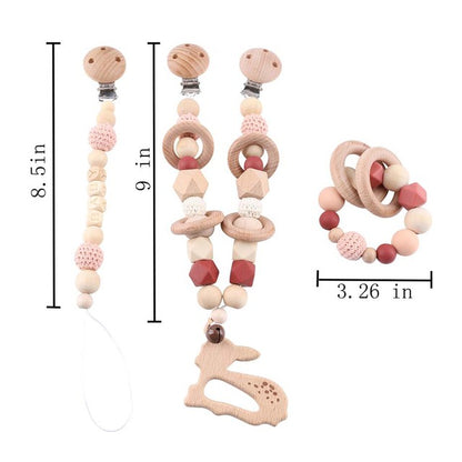 Baby Wooden Teether Soother Chain Set