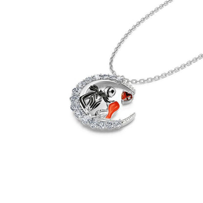 Halloween Moon-shaped Skull Necklace With Rhinestones Couple Love