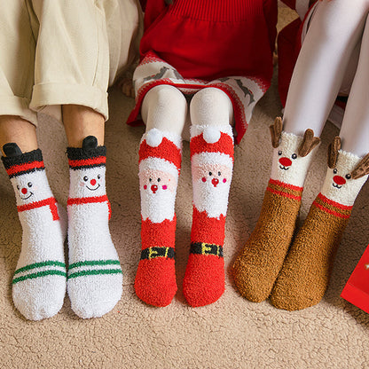 No-shedding Cute Elk Elk Santa Claus Snowman Fleece Socks