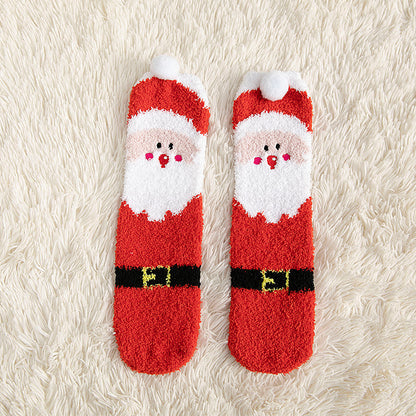 No-shedding Cute Elk Elk Santa Claus Snowman Fleece Socks