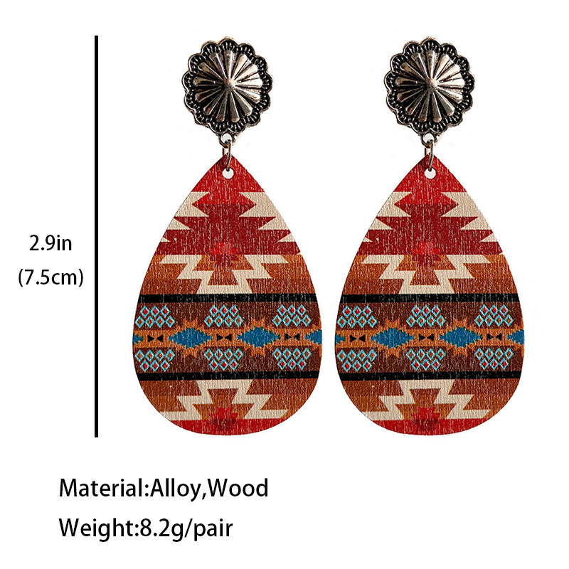 Women's Fashion Retro Geometric Wooden Earrings