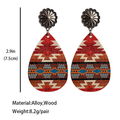 Women's Fashion Retro Geometric Wooden Earrings