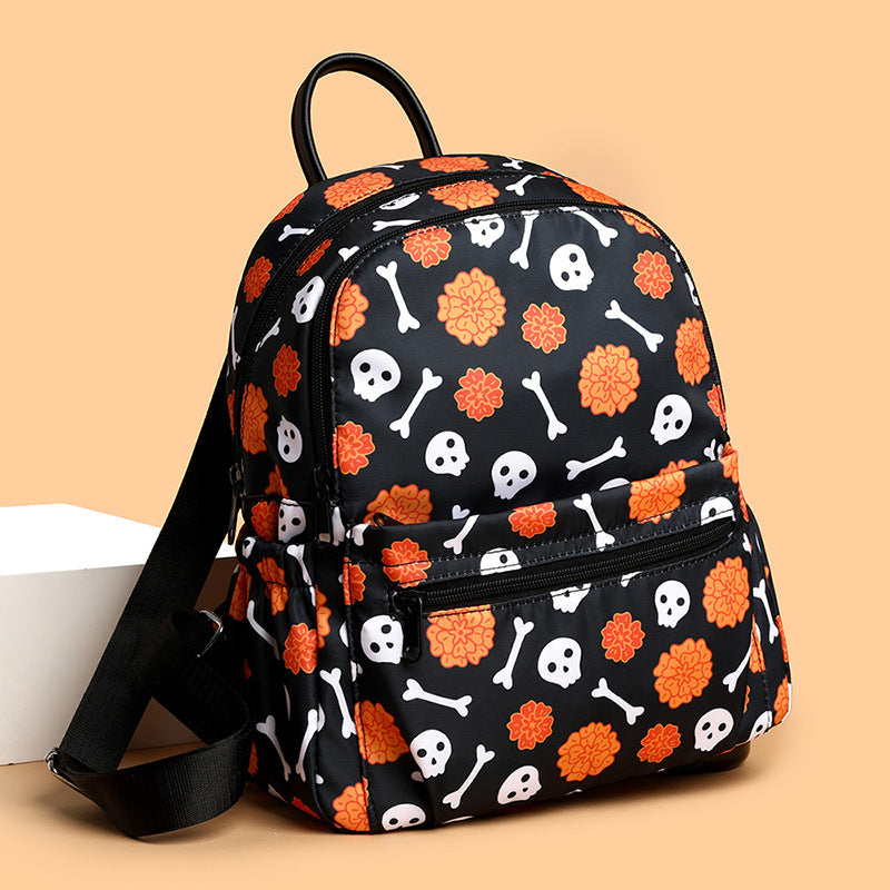 Halloween Skull Print Waterproof Large Capacity Zipper Multi-pocket Backpack