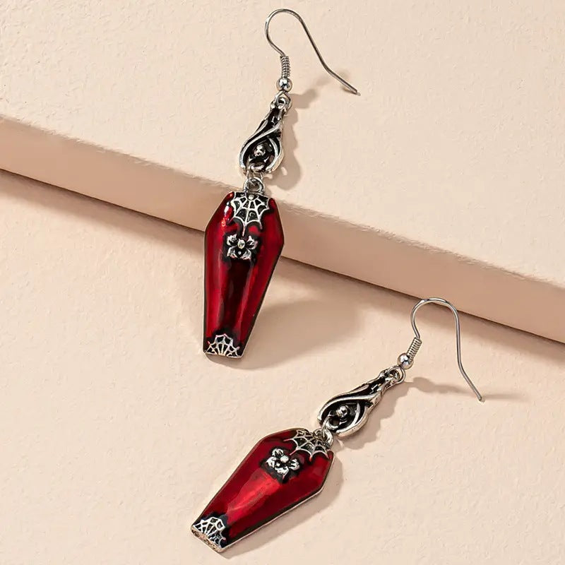 Halloween Style Red Bat Spider Retro Earrings