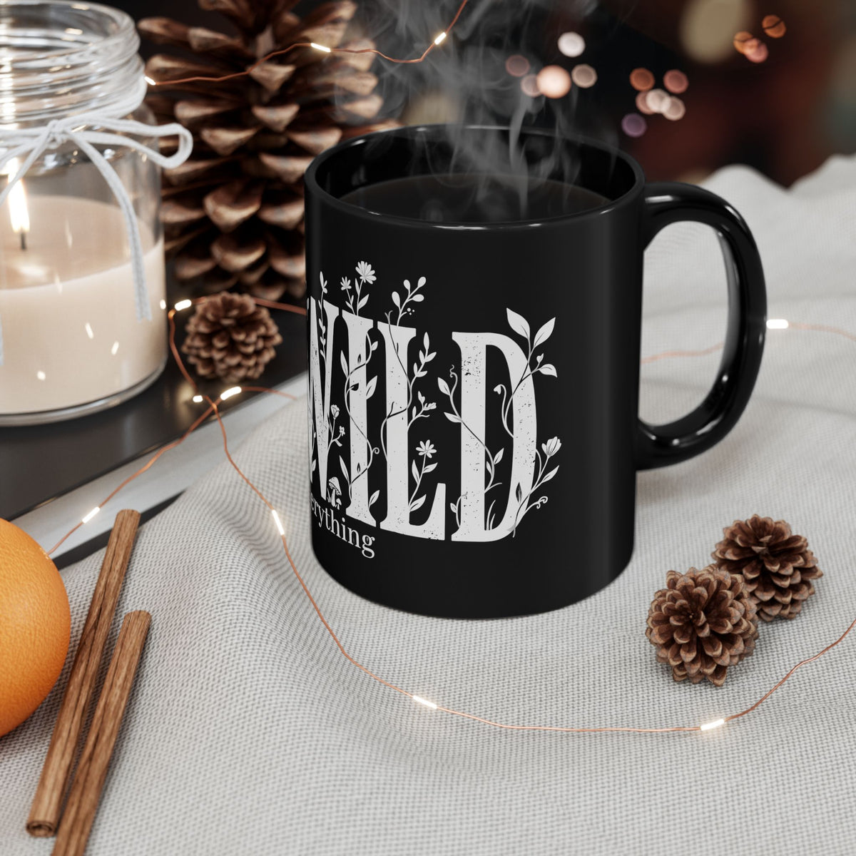 Ceramic Coffee Mug, Black Floral — 11oz/15oz